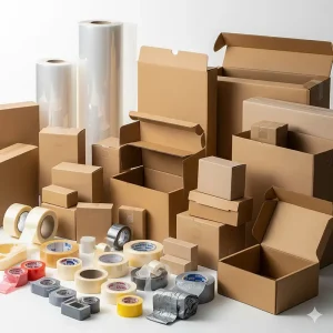 Bộ phụ kiện đóng gói toàn diện bao gồm băng keo, thùng carton, màng co